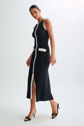 Elaine – Geripptes Midikleid mit Knopfleiste und Bindeband